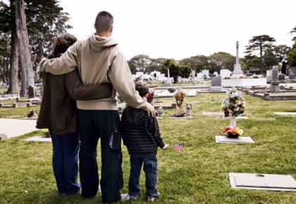 A family in the cemetery