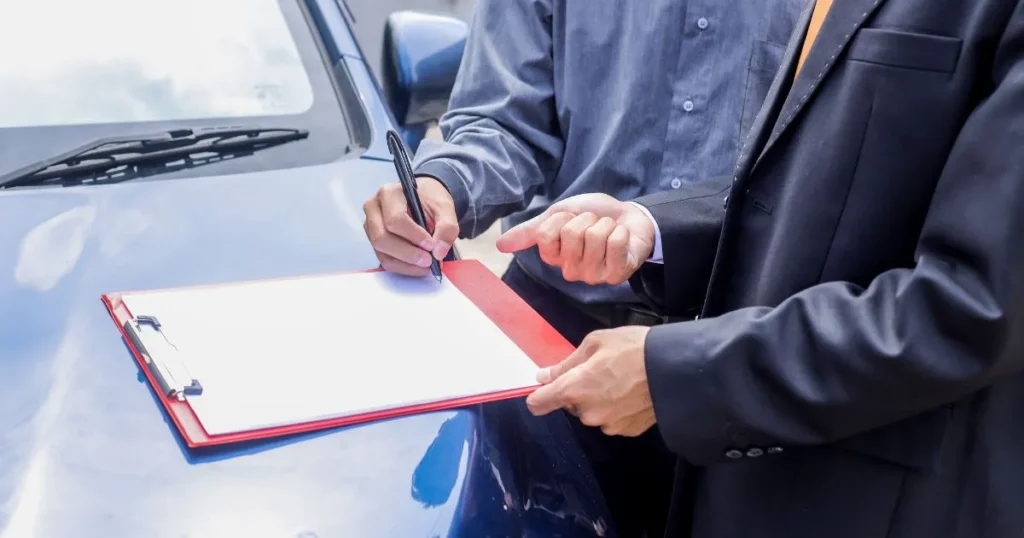 Filling out a car insurance claim after a car accident in houston